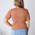 Rosalind Puff Sleeve Cable Sweater - Brick