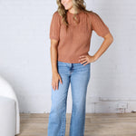 Rosalind Puff Sleeve Cable Sweater - Brick