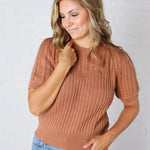Rosalind Puff Sleeve Cable Sweater - Brick
