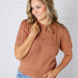 Rosalind Puff Sleeve Cable Sweater - Brick
