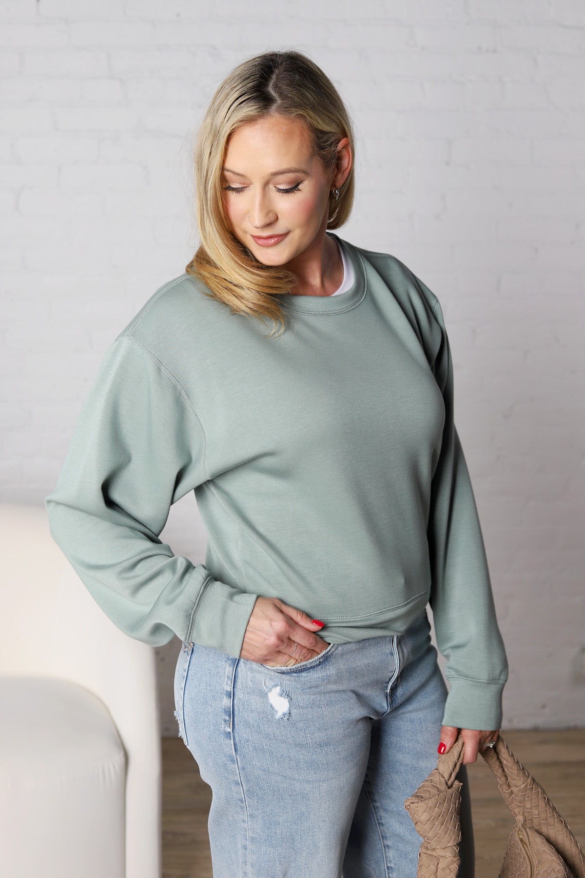 Rowyna Long Sleeve Sweatshirt - Sage Green