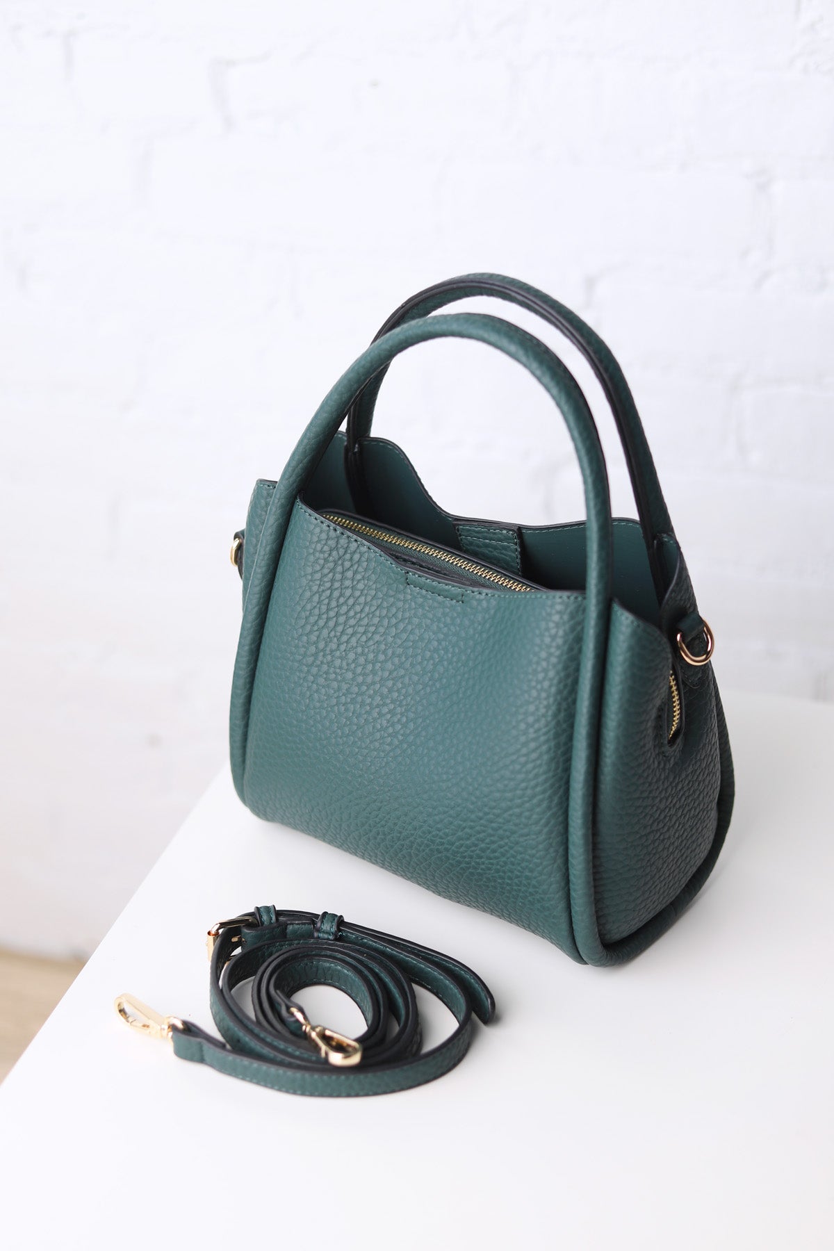 Ruby 3-Compartment Satchel w/ Dual Handles - Dark Forest Green