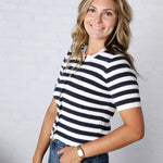 Ruelle Button Down Stripe Sweater Cardigan