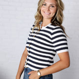 Ruelle Button Down Stripe Sweater Cardigan