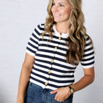 Ruelle Button Down Stripe Sweater Cardigan