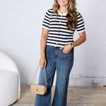 Ruelle Button Down Stripe Sweater Cardigan