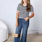 Ruelle Button Down Stripe Sweater Cardigan