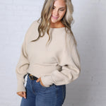 Rumi Ribbed Dolman Sleeve Sweater - Beige