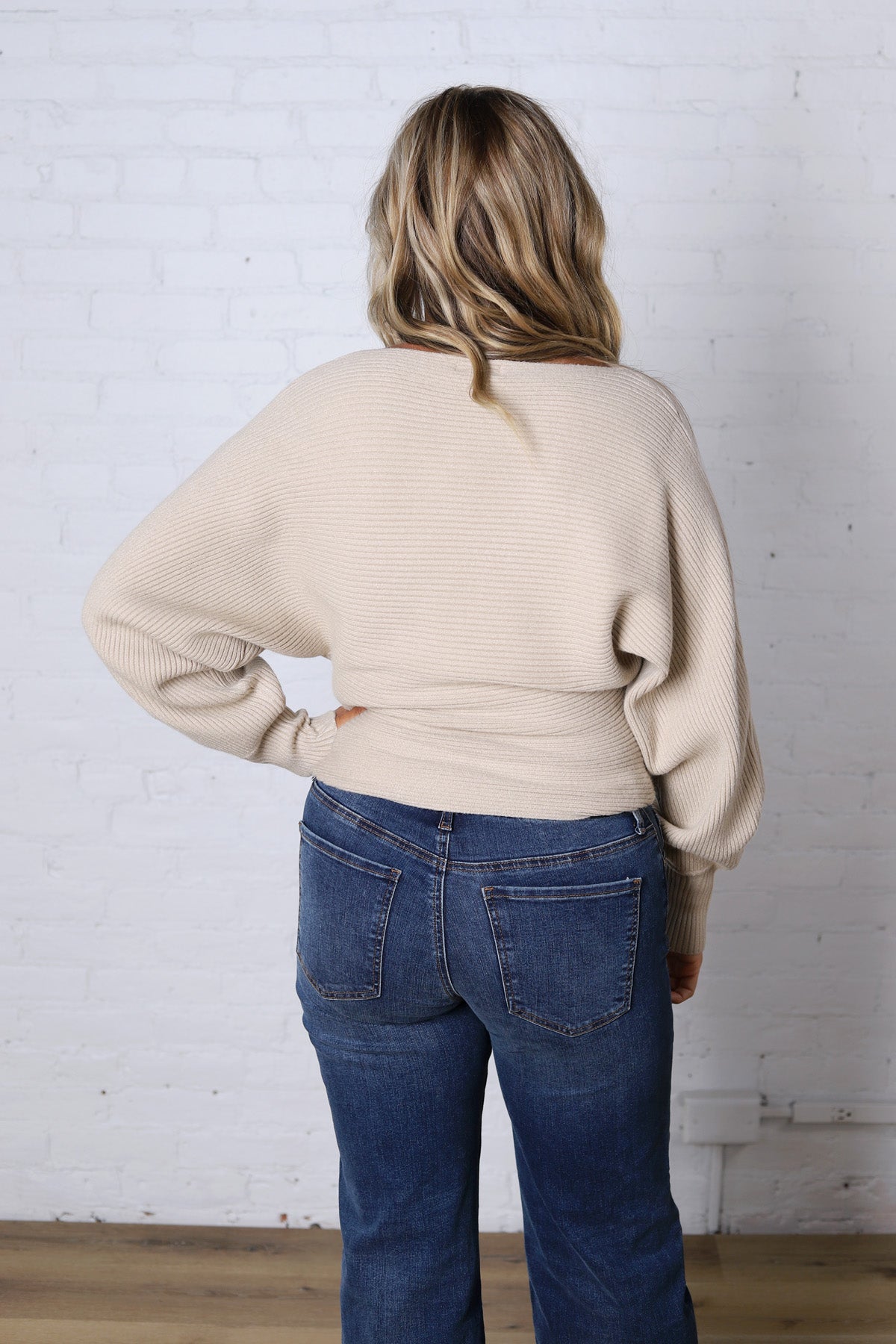 Rumi Ribbed Dolman Sleeve Sweater - Beige