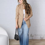 Ruthie Collarless Ruched Sleeve Longline Blazer