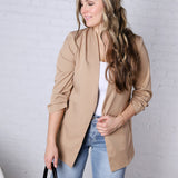 Ruthie Collarless Ruched Sleeve Longline Blazer