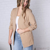 Ruthie Collarless Ruched Sleeve Longline Blazer FINAL SALE