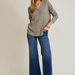 Rynn V-Neck Button Up Top - Taupe