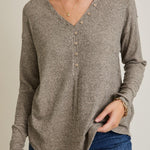 Rynn V-Neck Button Up Top - Taupe