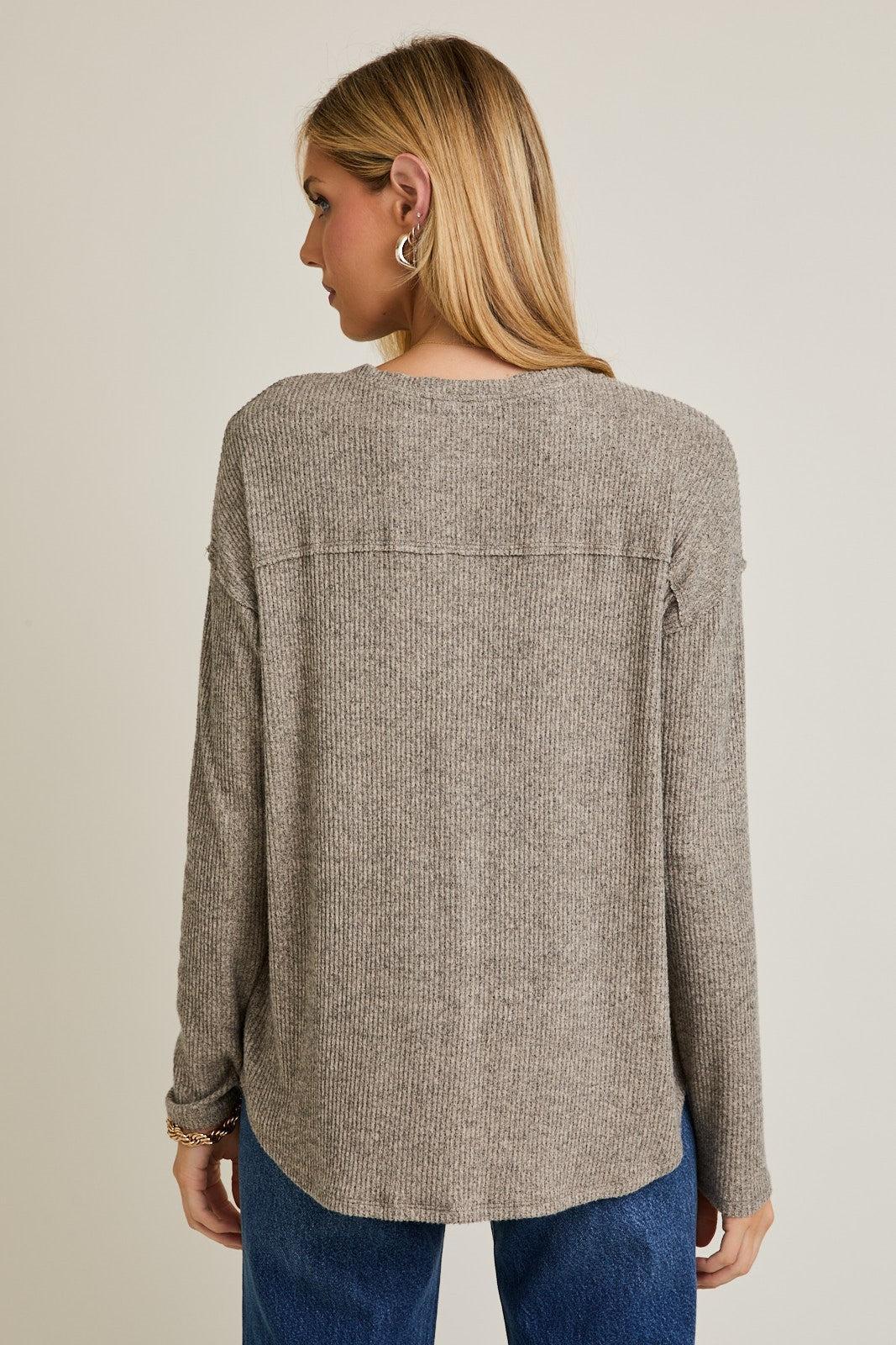 Rynn V-Neck Button Up Top - Taupe