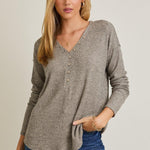 Rynn V-Neck Button Up Top - Taupe