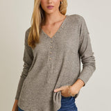 Rynn V-Neck Button Up Top - Taupe