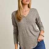 Rynn V-Neck Button Up Top - Taupe