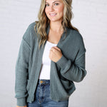 Sable Chunky Ribbed Knit Raw Seam Cardigan - Emerald Blue