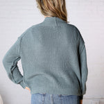 Sable Chunky Ribbed Knit Raw Seam Cardigan - Emerald Blue