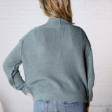 Sable Chunky Ribbed Knit Raw Seam Cardigan - Emerald Blue