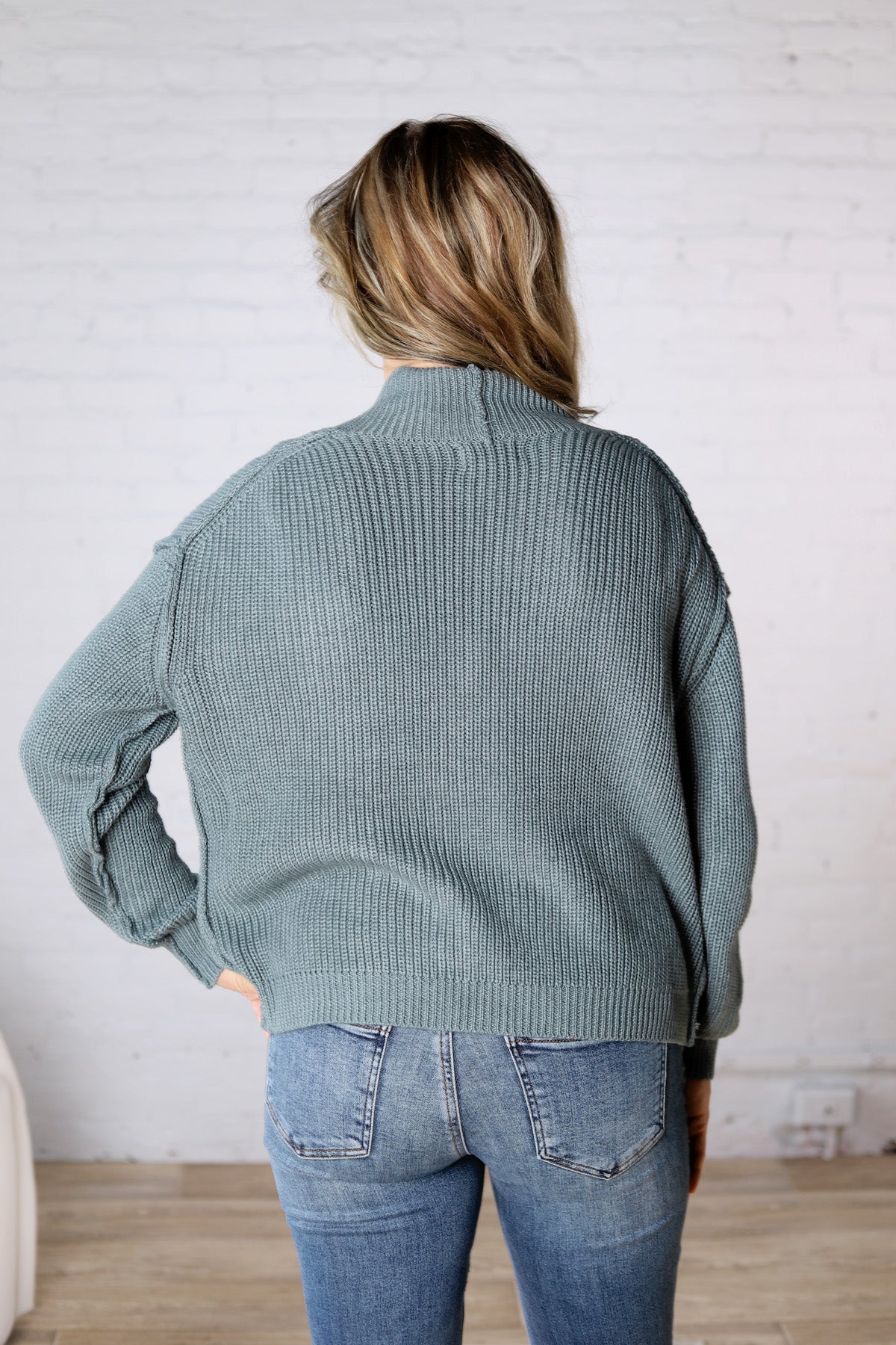 Sable Chunky Ribbed Knit Raw Seam Cardigan - Emerald Blue