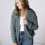 Sable Chunky Ribbed Knit Raw Seam Cardigan - Emerald Blue