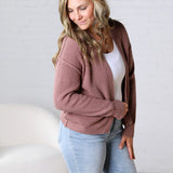 Sable Chunky Ribbed Knit Raw Seam Cardigan - Red Bean