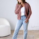 Sable Chunky Ribbed Knit Raw Seam Cardigan - Red Bean