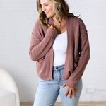 Sable Chunky Ribbed Knit Raw Seam Cardigan - Red Bean