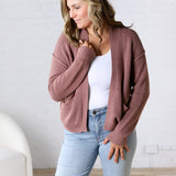 Sable Chunky Ribbed Knit Raw Seam Cardigan - Red Bean