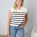 Sable Sweater Muscle Tank - Cream & Navy