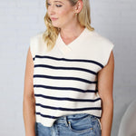 Sable Sweater Muscle Tank - Cream & Navy