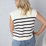 Sable Sweater Muscle Tank - Cream & Navy