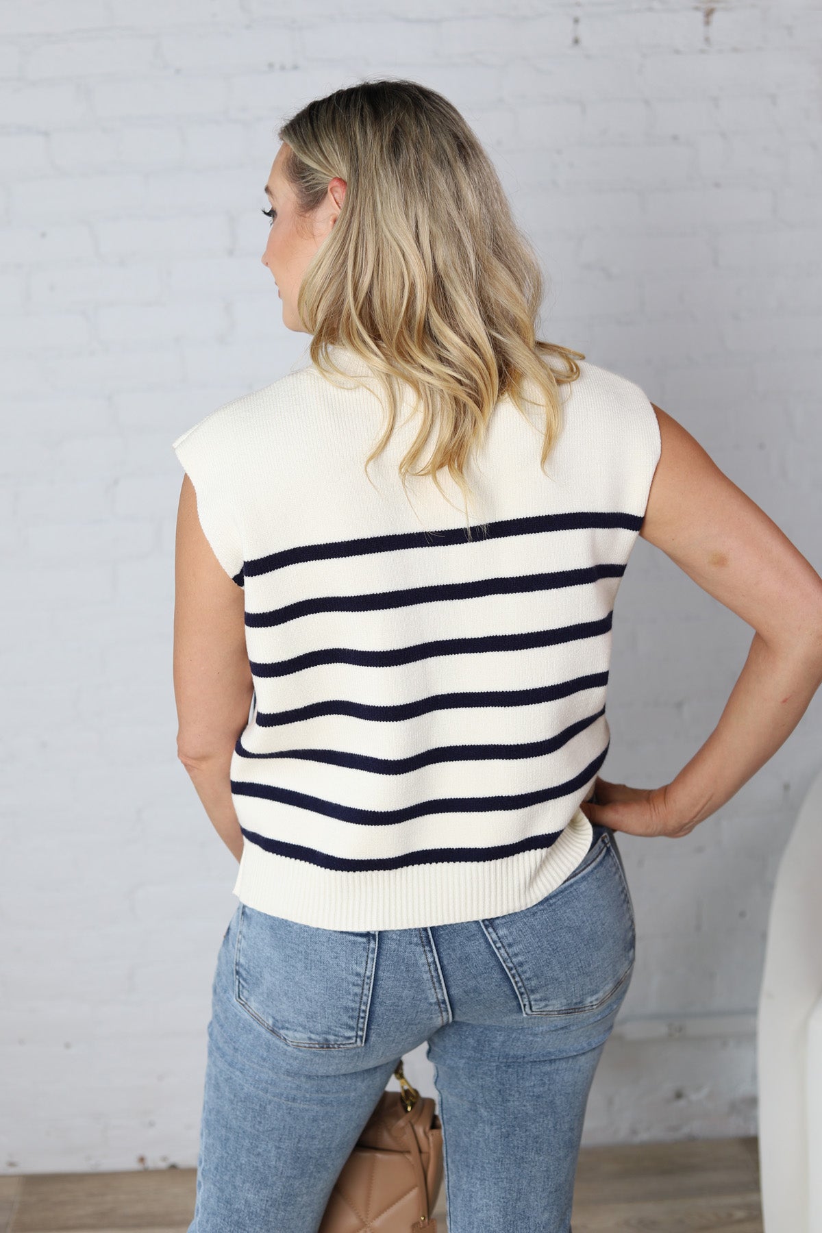 Sable Sweater Muscle Tank - Cream & Navy