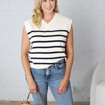 Sable Sweater Muscle Tank - Cream & Navy