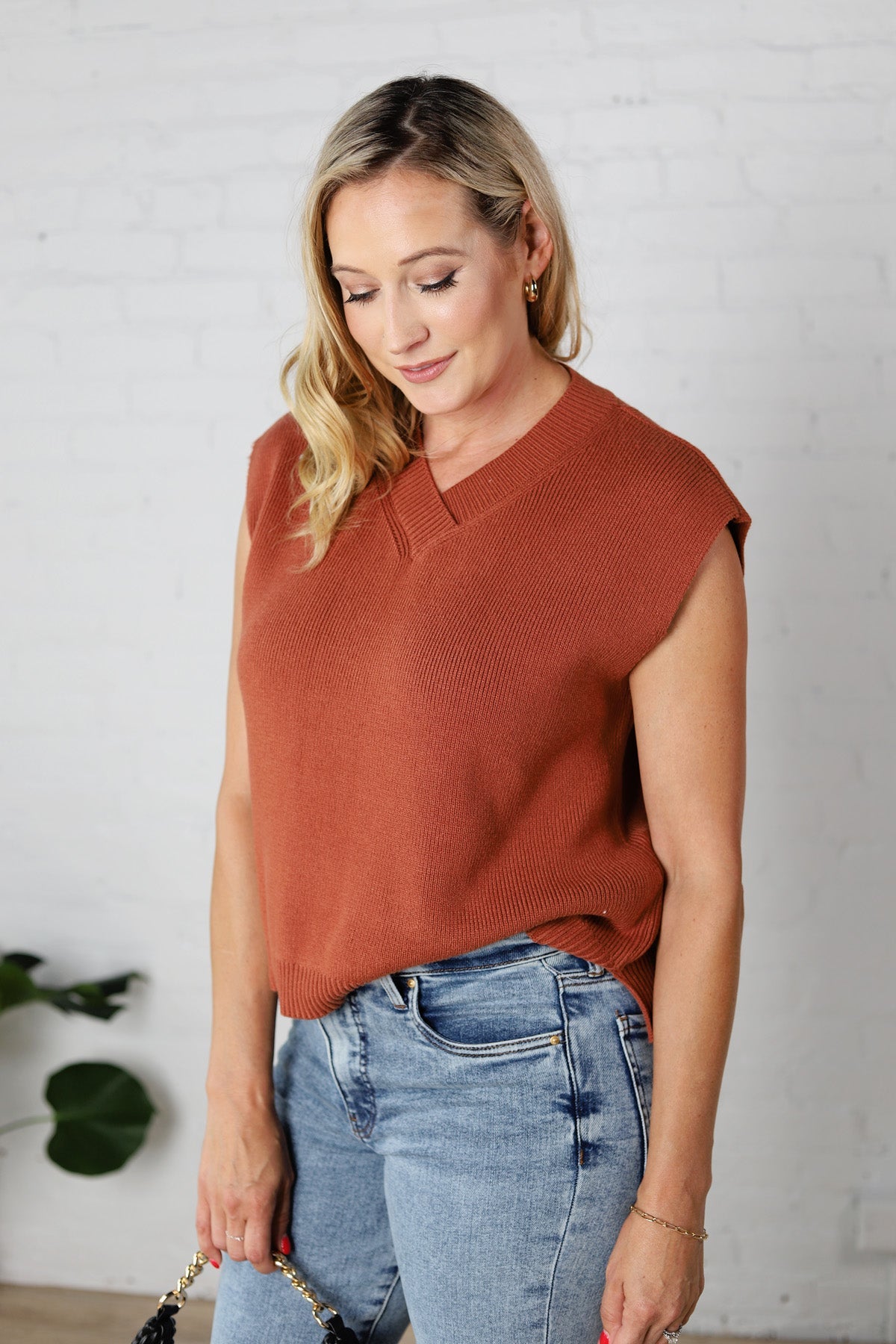 Sable Sweater Muscle Tank - Rust