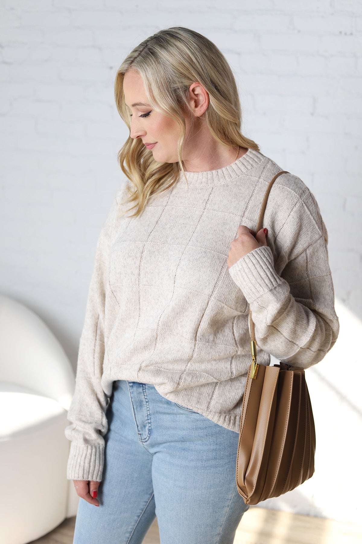 Sabrine Windowpane Pattern Sweater