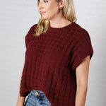 Sabyn Textured Boxy Sweater Top - Wine