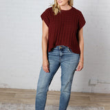 Sabyn Textured Boxy Sweater Top - Wine