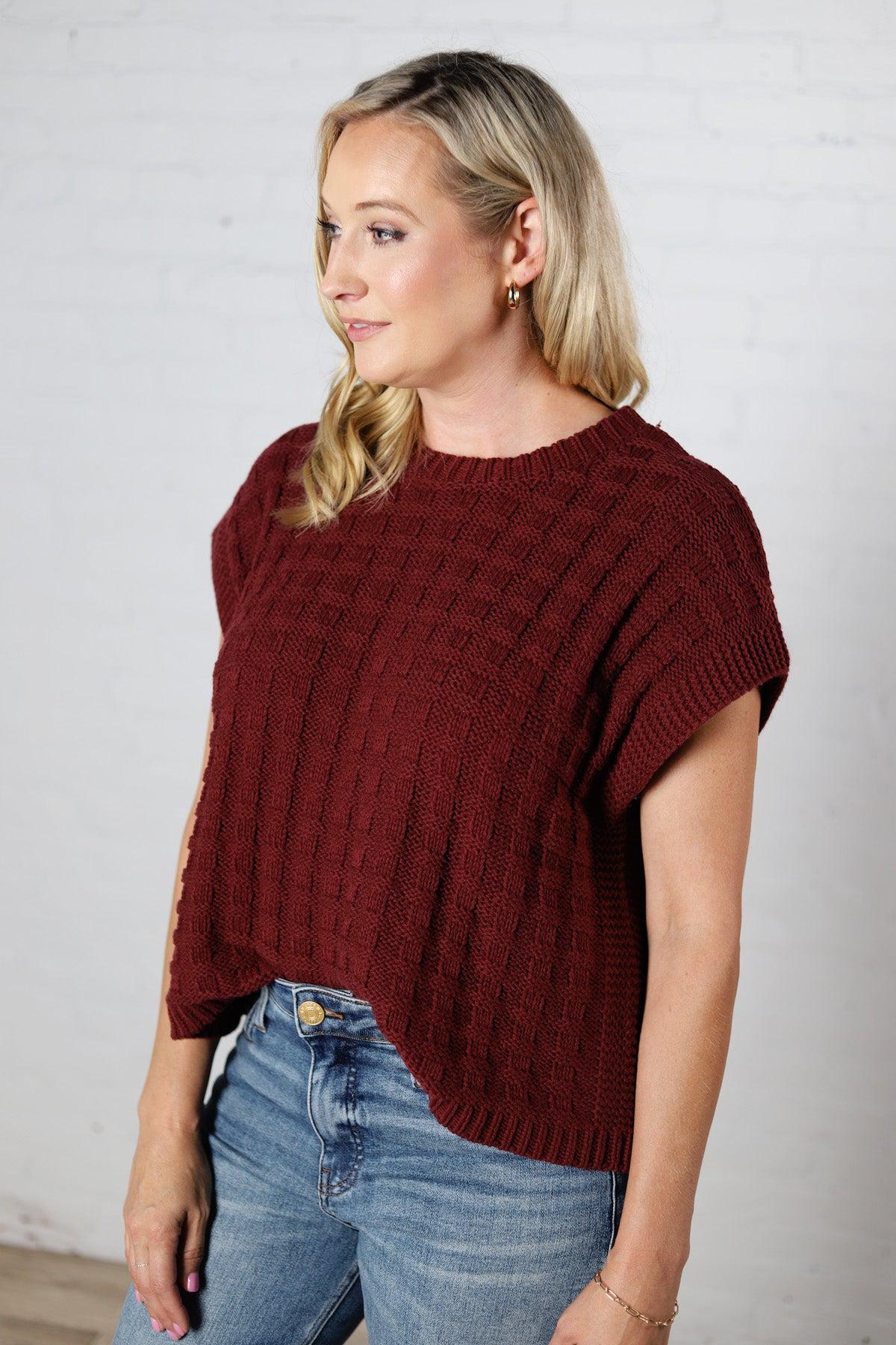 Sabyn Textured Boxy Sweater Top - Wine - FINAL SALE