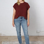 Sabyn Textured Boxy Sweater Top - Wine - FINAL SALE