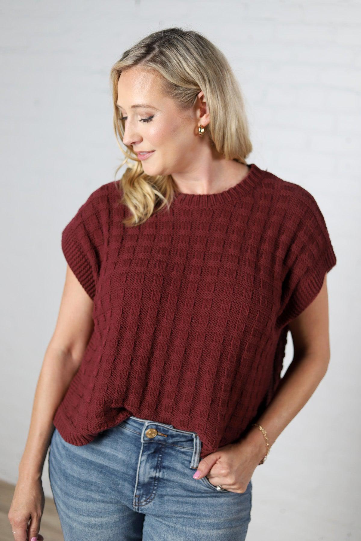 Sabyn Textured Boxy Sweater Top - Wine - FINAL SALE