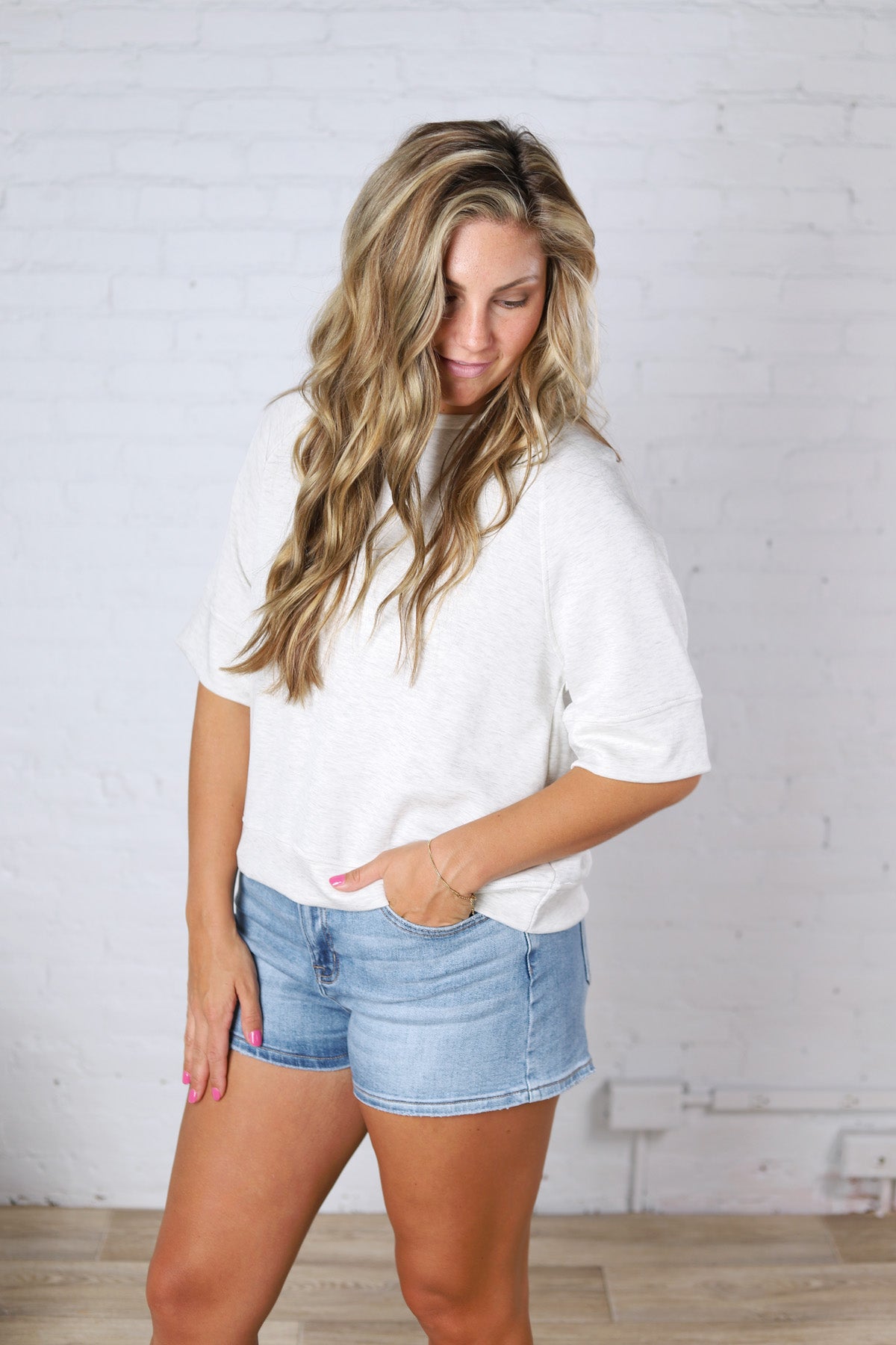 Sadie Crew Neck 3/4 Sleeve Raglan Top