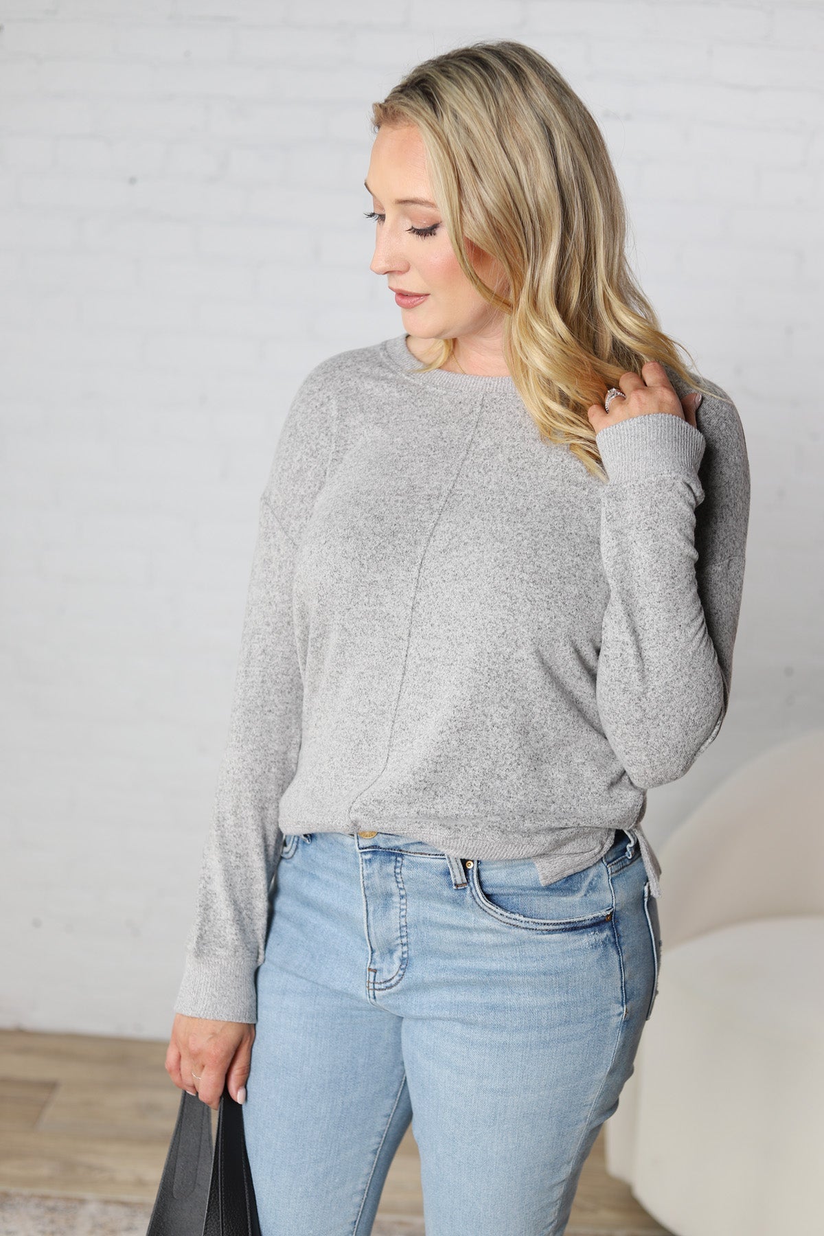 Saffron Hacci Brushed Knit Top - Charcoal - FINAL SALE