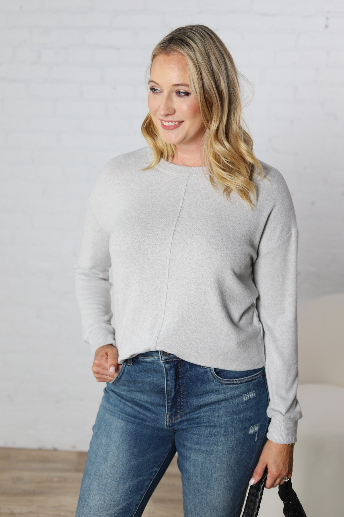 Saffron Hacci Brushed Knit Top - H. Grey