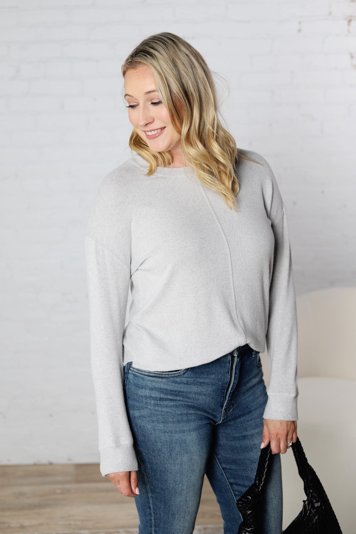 Saffron Hacci Brushed Knit Top - H. Grey