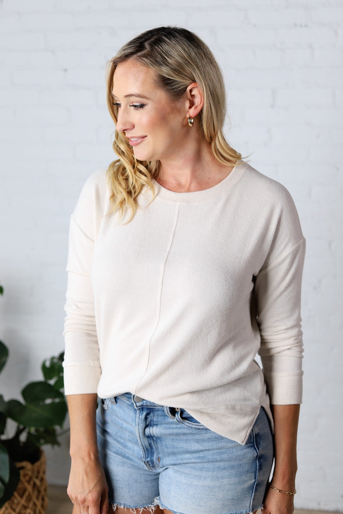 Saffron Hacci Brushed Knit Top - Oatmeal - FINAL SALE