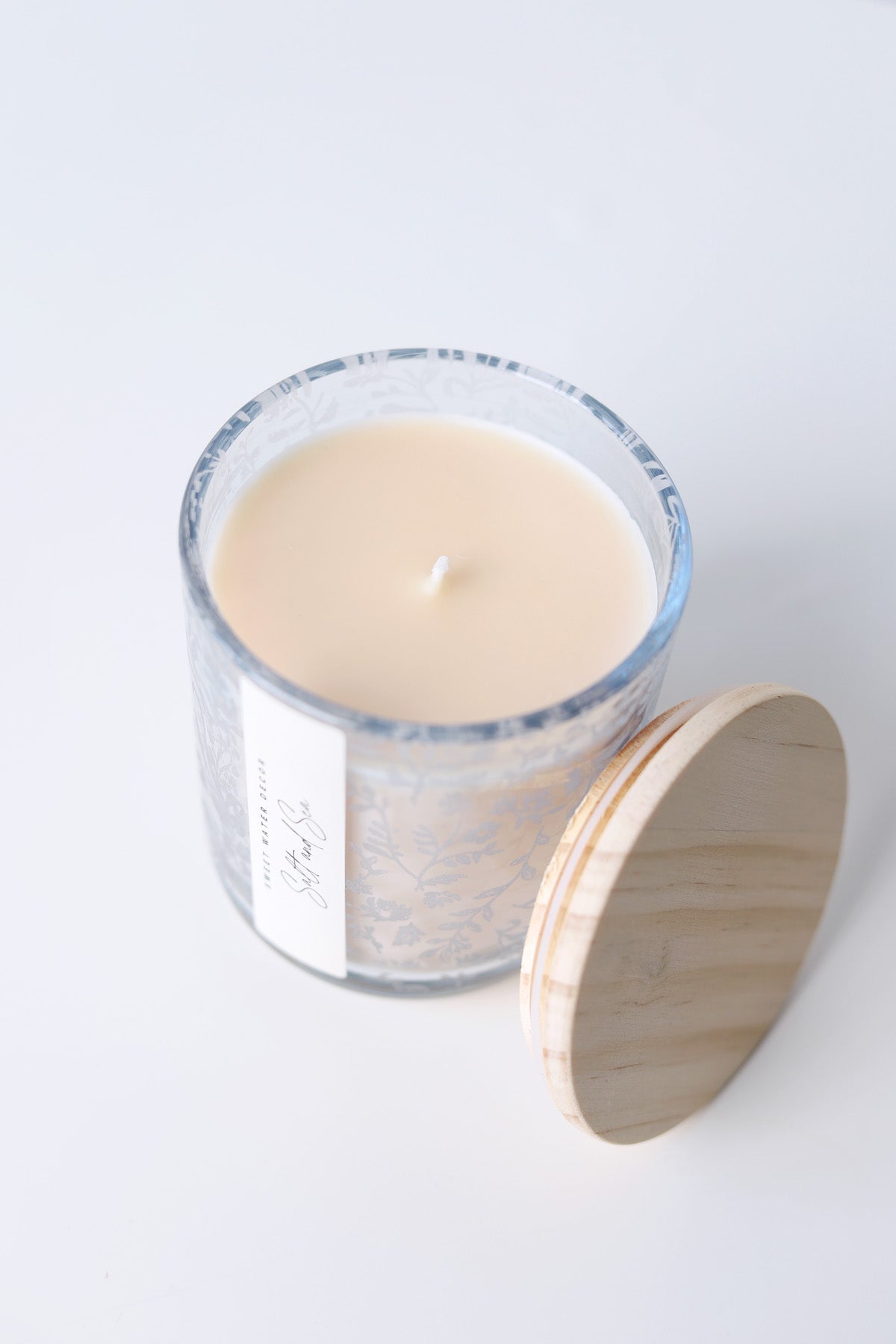 Salt and Sea 12 oz Soy Candle - Blue Floral Tinted Jar
