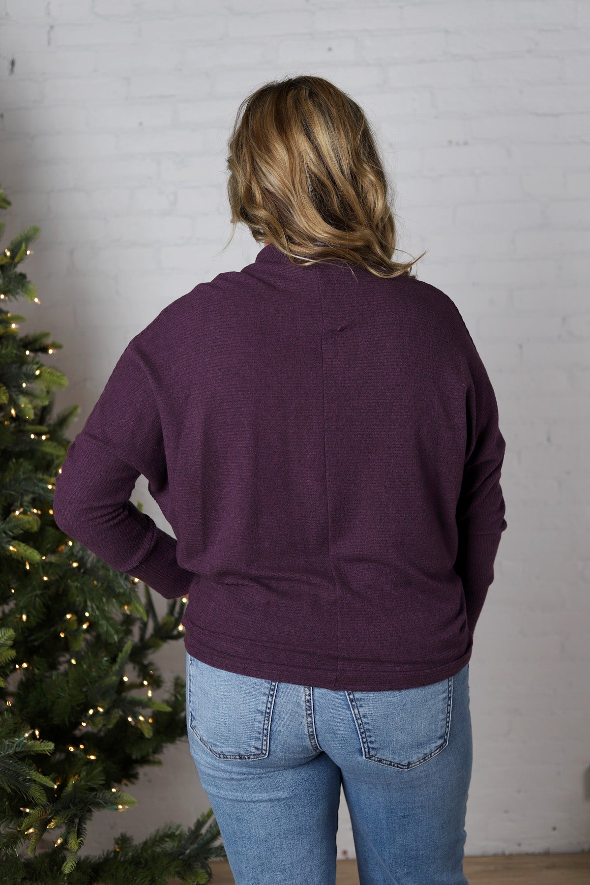 Saryn Ribbed Dolman Sleeve Brushed Knit Top - Eggplant